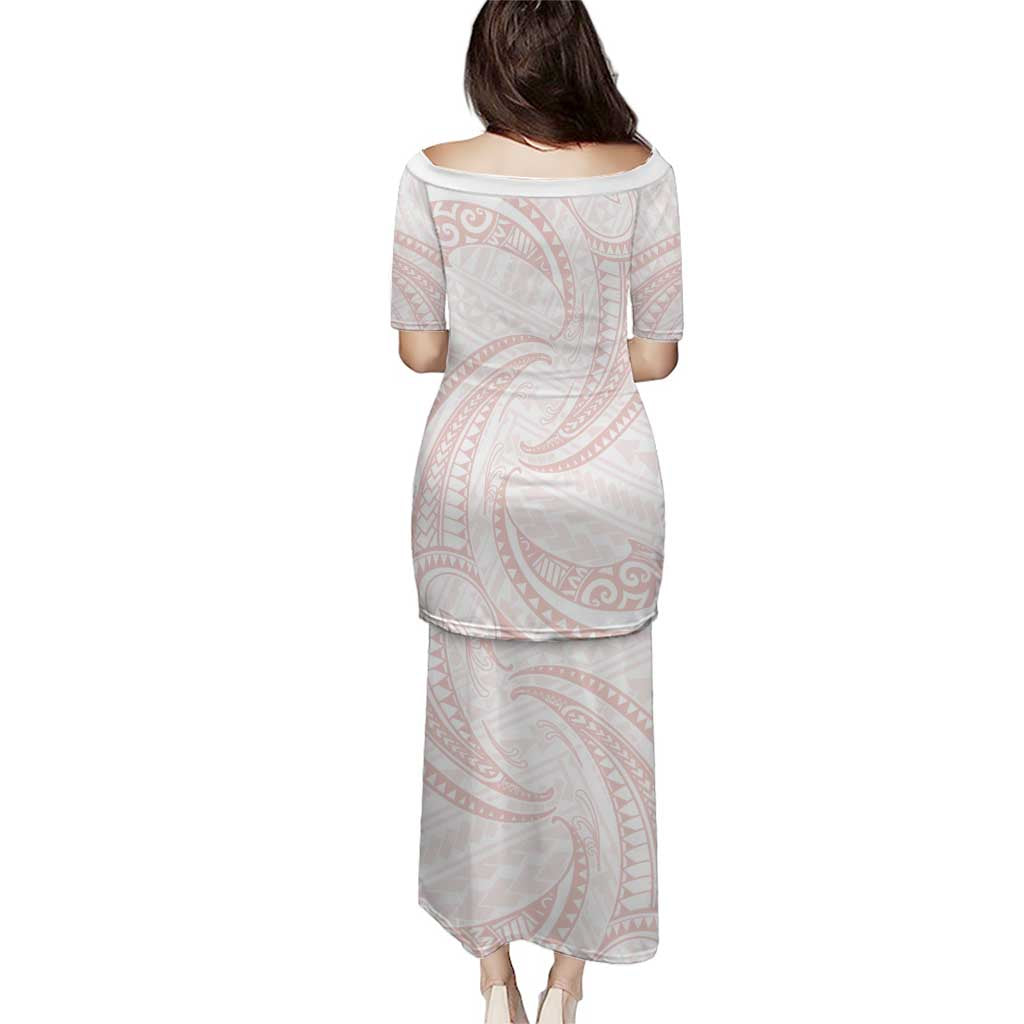 White Sunday Lotu Tamaiti Puletasi Polynesian Wave Pastel Blush LT9 - Polynesian Pride