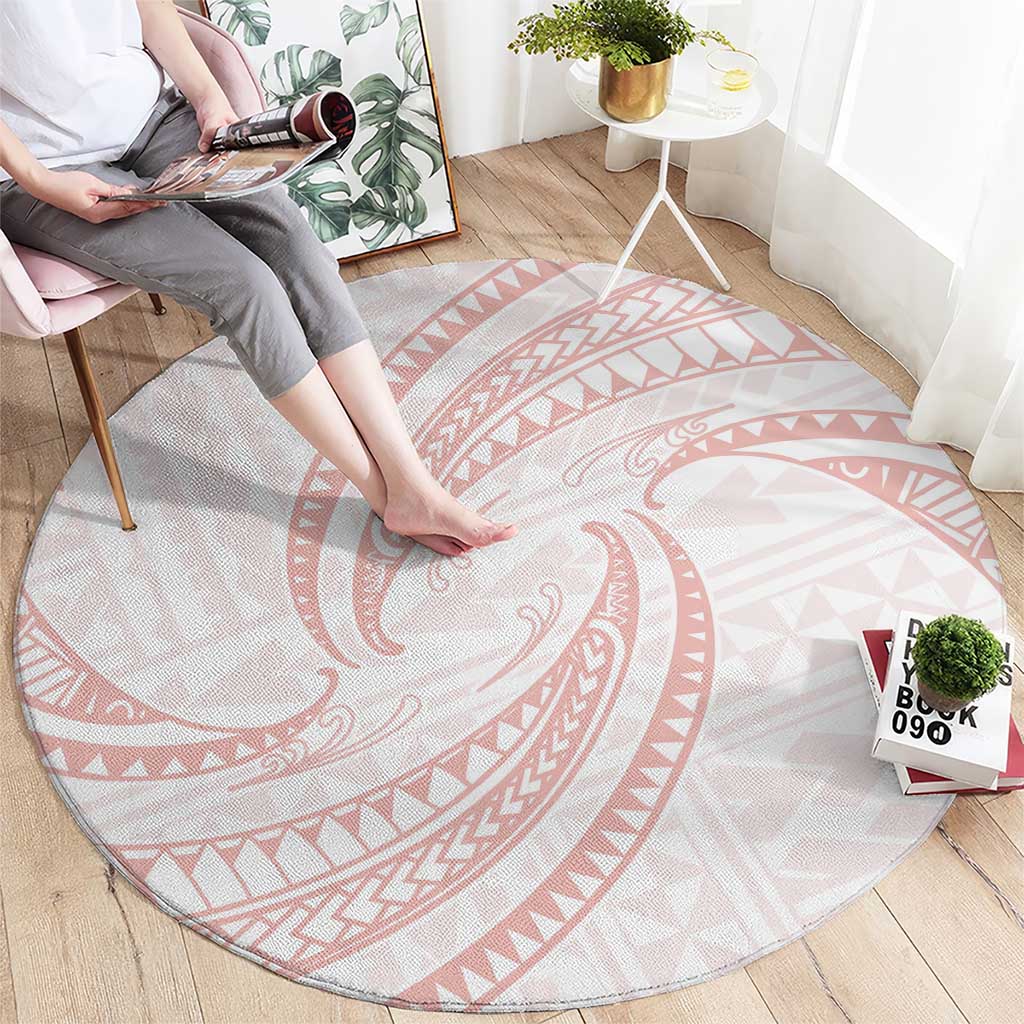 White Sunday Lotu Tamaiti Round Carpet Polynesian Wave Pastel Blush LT9 - Polynesian Pride