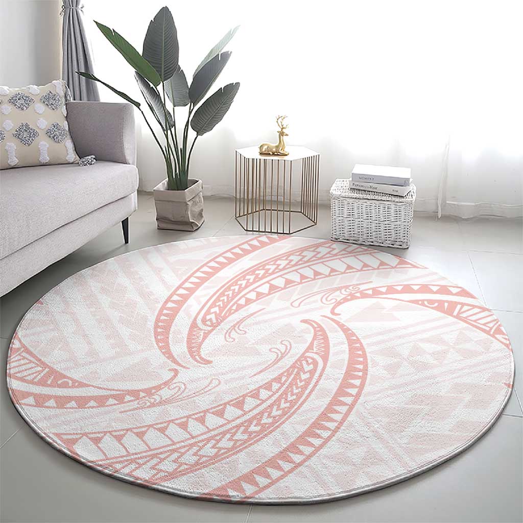 White Sunday Lotu Tamaiti Round Carpet Polynesian Wave Pastel Blush LT9 - Polynesian Pride
