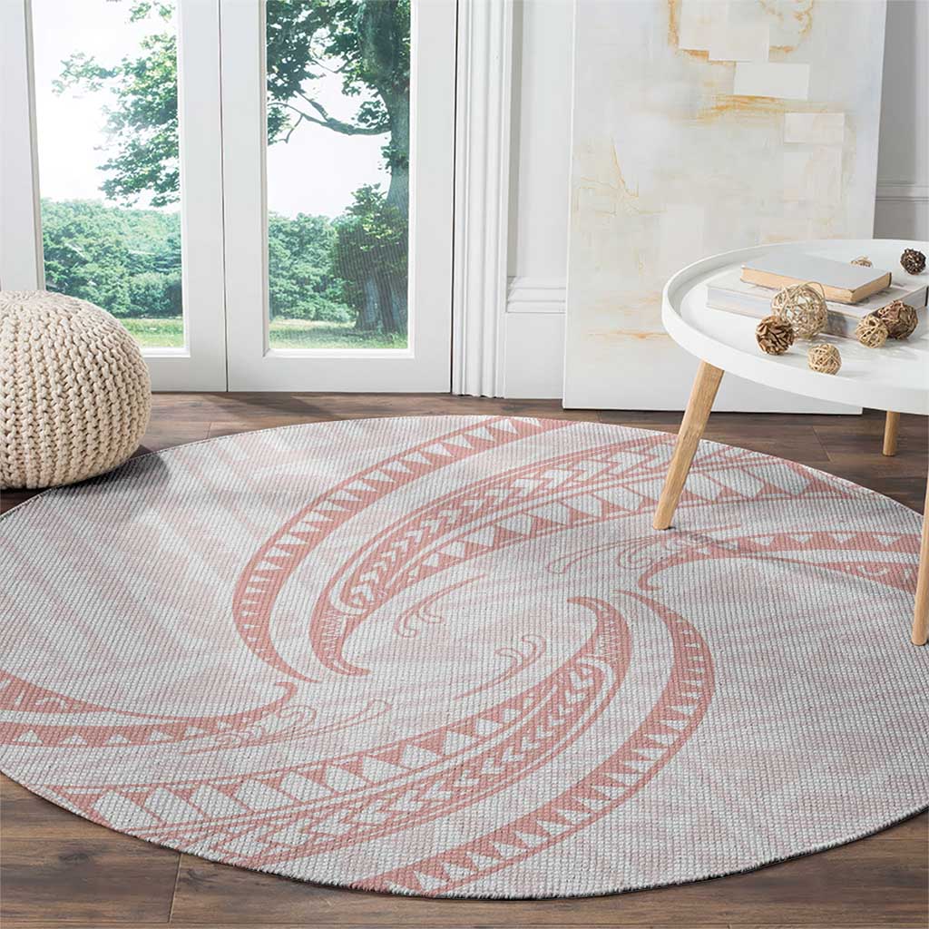 White Sunday Lotu Tamaiti Round Carpet Polynesian Wave Pastel Blush LT9 - Polynesian Pride