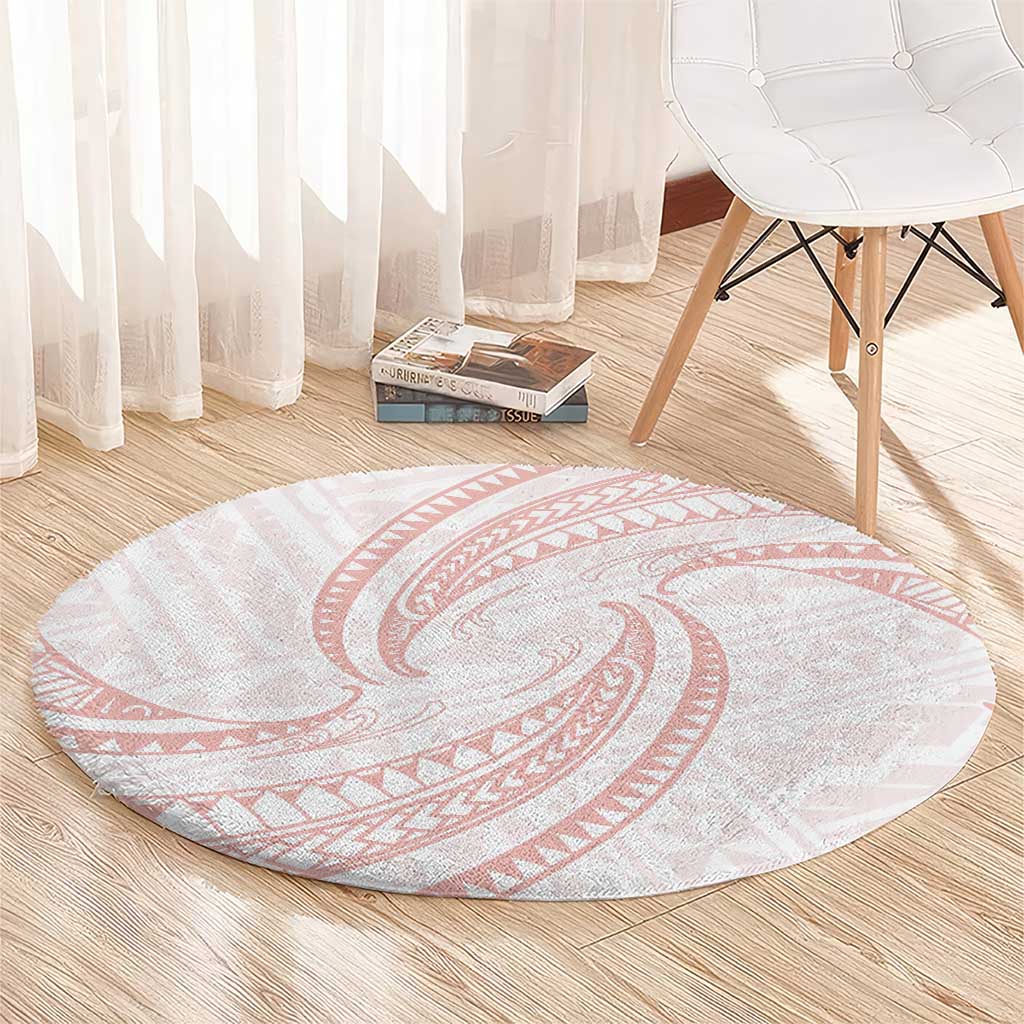 White Sunday Lotu Tamaiti Round Carpet Polynesian Wave Pastel Blush LT9 - Polynesian Pride