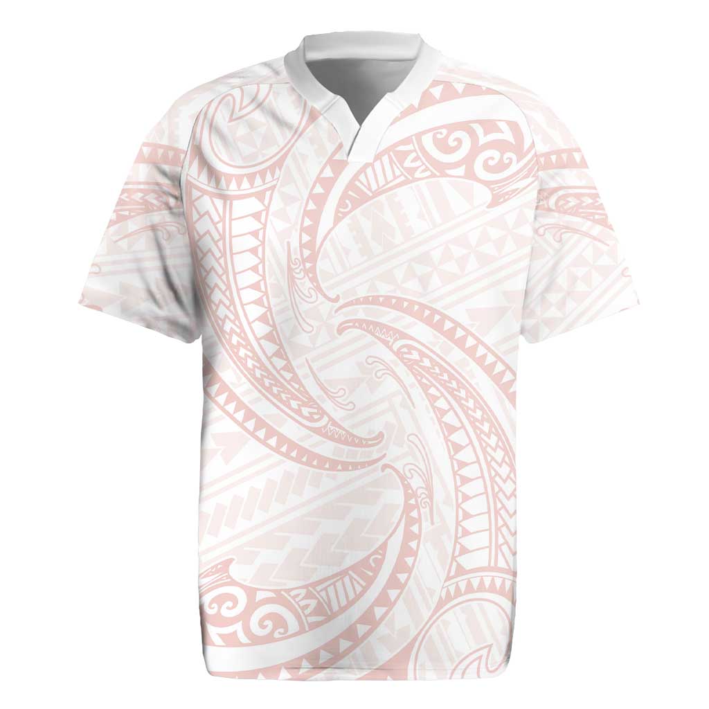 White Sunday Lotu Tamaiti Rugby Jersey Polynesian Wave Pastel Blush LT9 Blush - Polynesian Pride