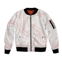 White Sunday Lotu Tamaiti Sleeve Zip Bomber Jacket Polynesian Wave Pastel Blush LT9 Unisex Blush - Polynesian Pride