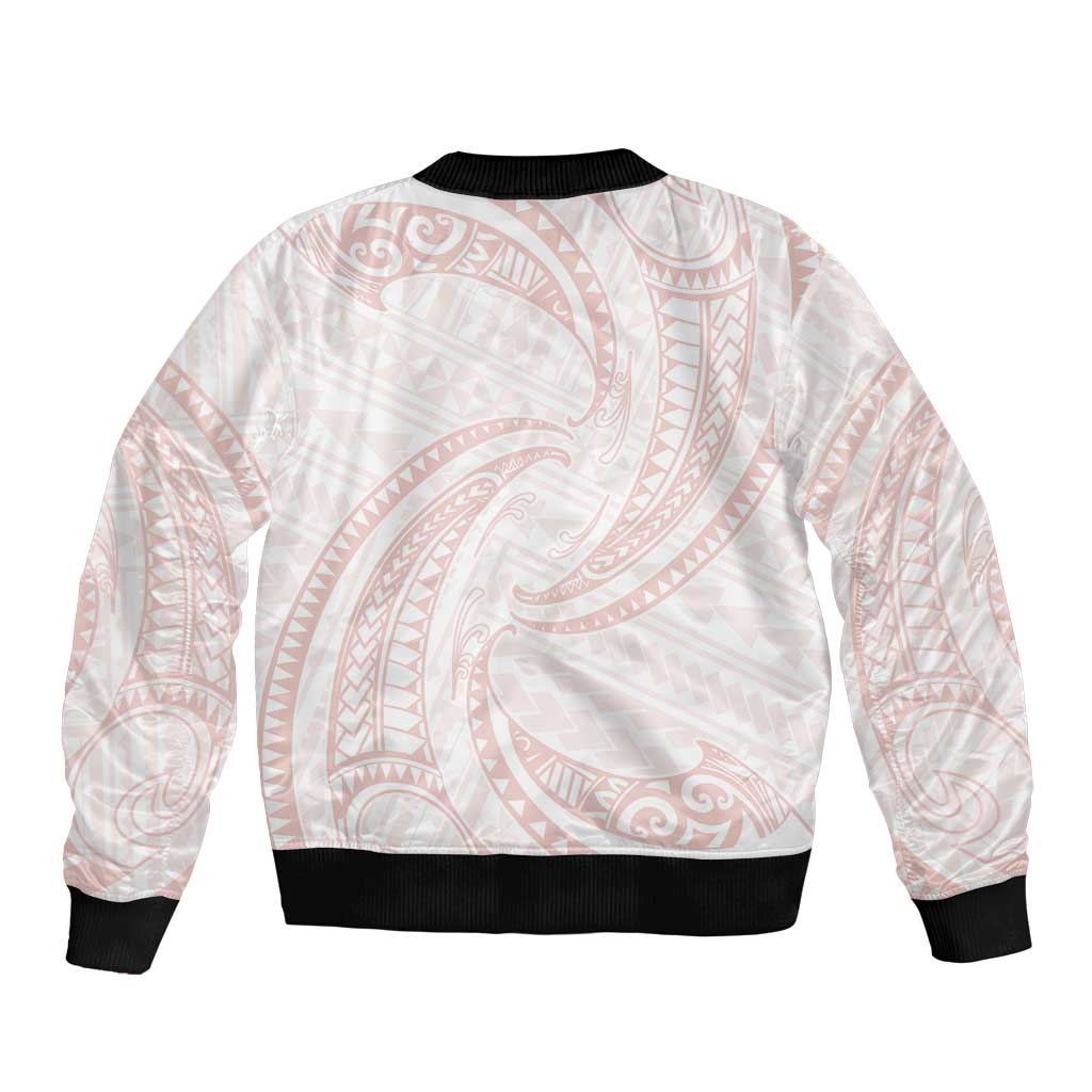 White Sunday Lotu Tamaiti Sleeve Zip Bomber Jacket Polynesian Wave Pastel Blush LT9 - Polynesian Pride
