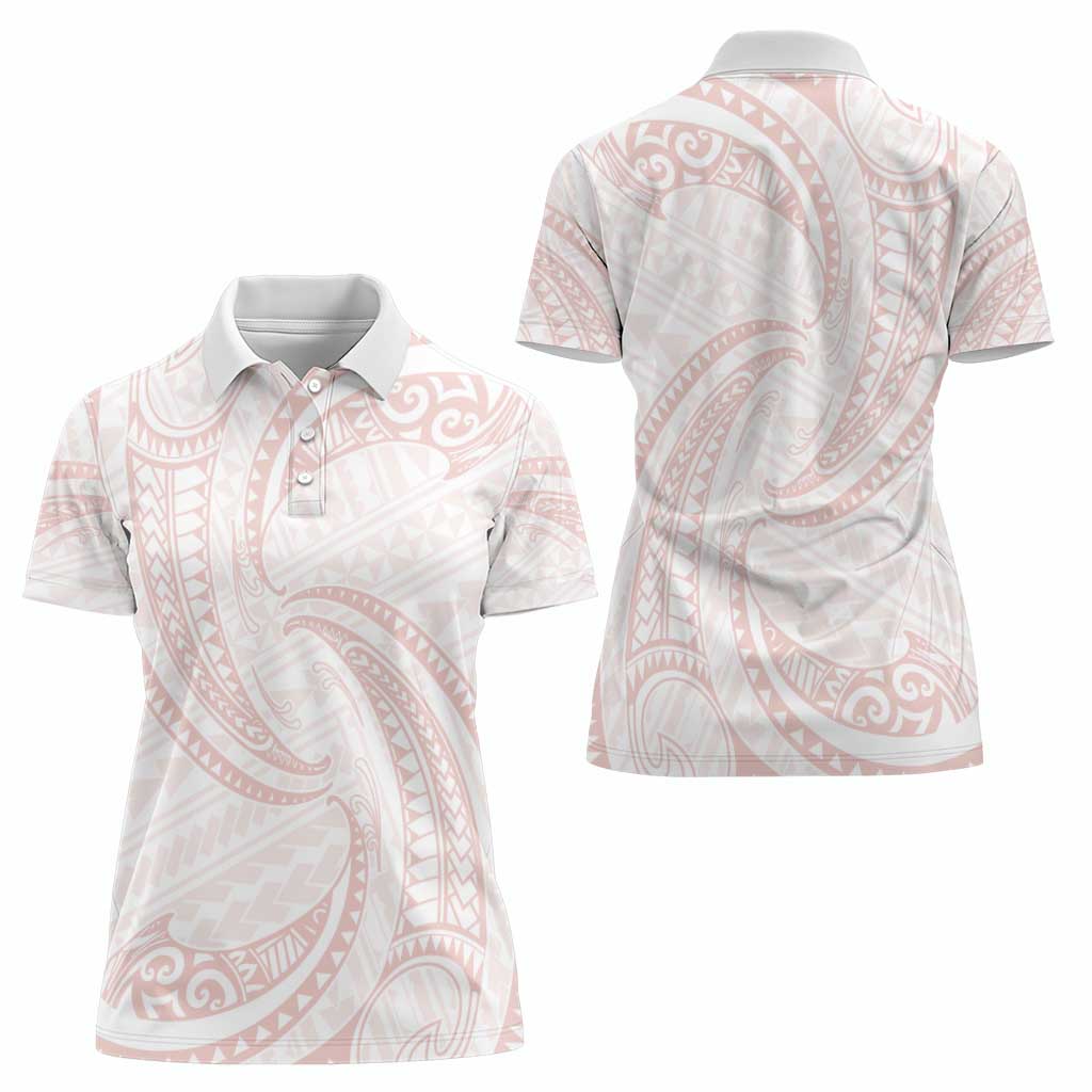 White Sunday Lotu Tamaiti Women Polo Shirt Polynesian Wave Pastel Blush LT9 - Polynesian Pride