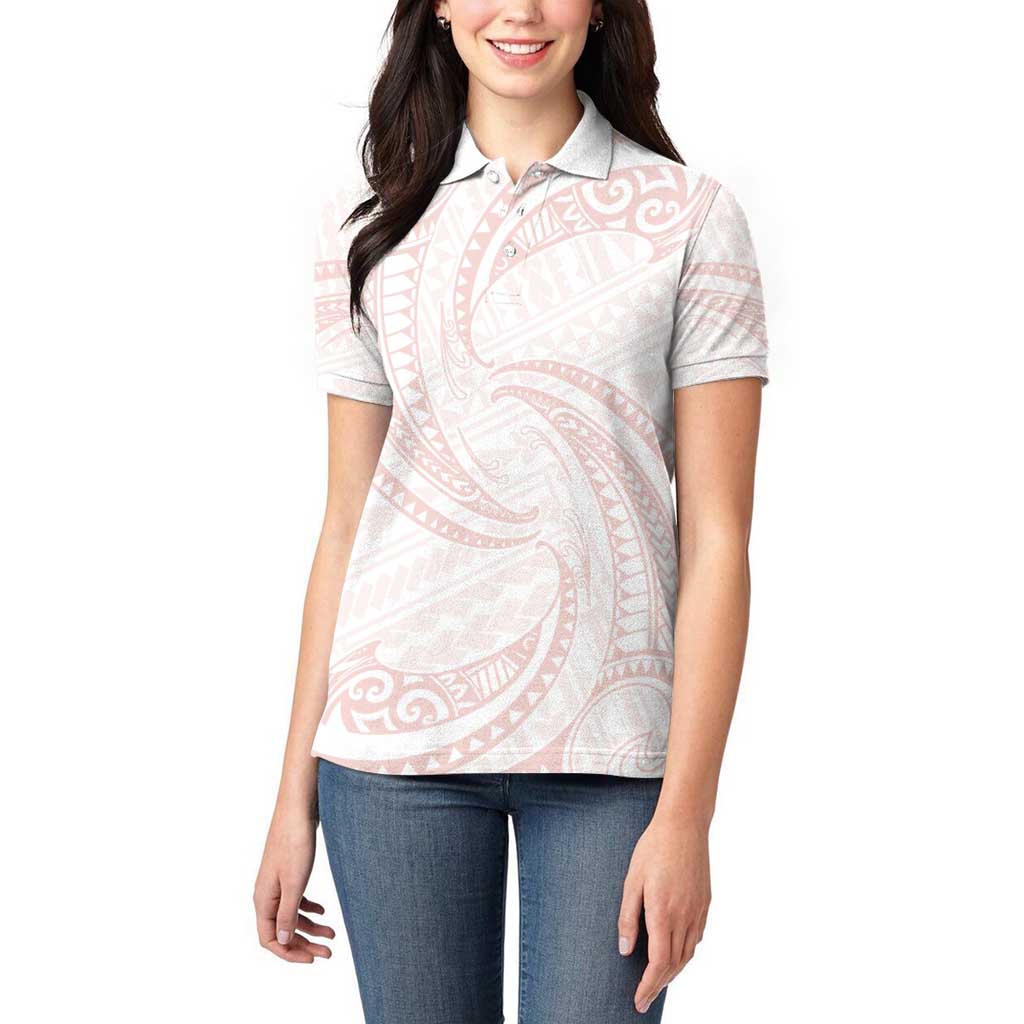 White Sunday Lotu Tamaiti Women Polo Shirt Polynesian Wave Pastel Blush LT9 - Polynesian Pride