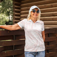 White Sunday Lotu Tamaiti Women Polo Shirt Polynesian Wave Pastel Blush LT9 - Polynesian Pride