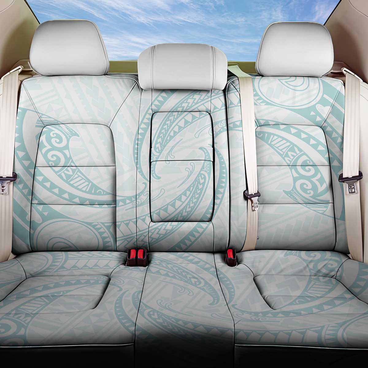 White Sunday Lotu Tamaiti Back Car Seat Cover Polynesian Wave Pastel Cyan LT9 One Size Cyan - Polynesian Pride