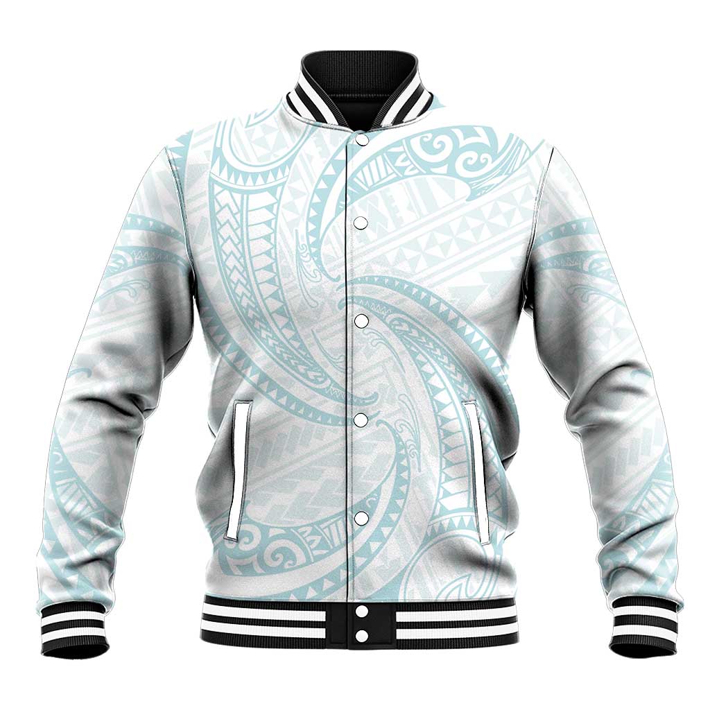 White Sunday Lotu Tamaiti Baseball Jacket Polynesian Wave Pastel Cyan LT9 Unisex Cyan - Polynesian Pride