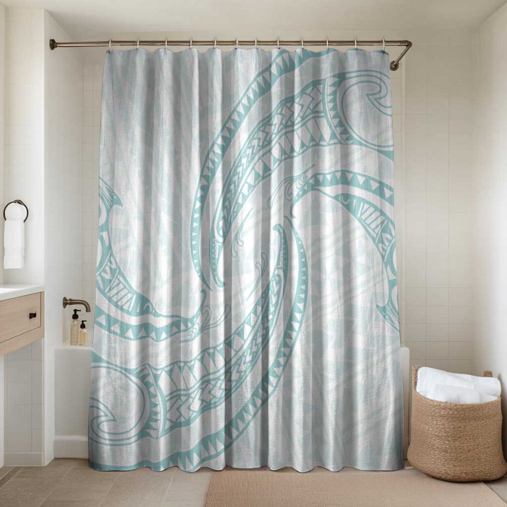 White Sunday Lotu Tamaiti Bathroom Set Polynesian Wave Pastel Cyan LT9 Shower Curtain Only Cyan - Polynesian Pride