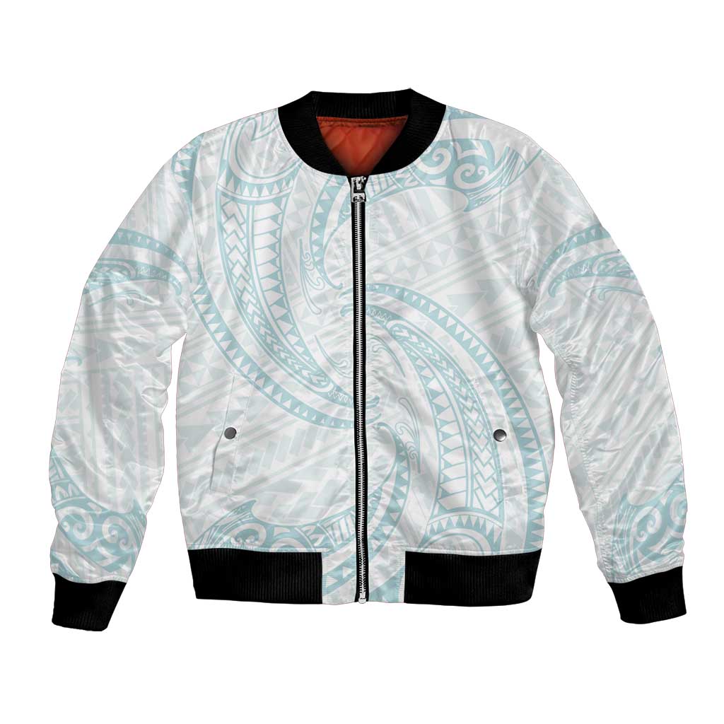 White Sunday Lotu Tamaiti Bomber Jacket Polynesian Wave Pastel Cyan LT9 Unisex Cyan - Polynesian Pride