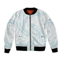 White Sunday Lotu Tamaiti Bomber Jacket Polynesian Wave Pastel Cyan LT9 Unisex Cyan - Polynesian Pride