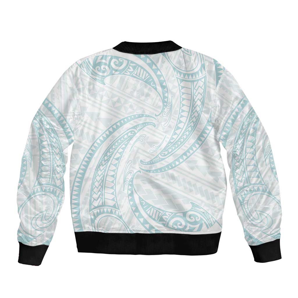 White Sunday Lotu Tamaiti Bomber Jacket Polynesian Wave Pastel Cyan LT9 - Polynesian Pride