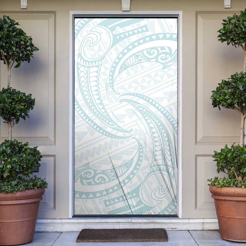 White Sunday Lotu Tamaiti Door Cover Polynesian Wave Pastel Cyan LT9 Cyan - Polynesian Pride