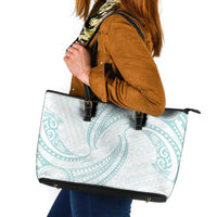 White Sunday Lotu Tamaiti Leather Tote Bag Polynesian Wave Pastel Cyan LT9 Cyan - Polynesian Pride