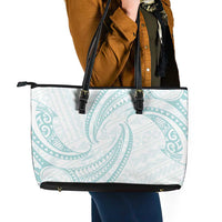 White Sunday Lotu Tamaiti Leather Tote Bag Polynesian Wave Pastel Cyan LT9 - Polynesian Pride