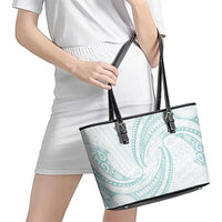 White Sunday Lotu Tamaiti Leather Tote Bag Polynesian Wave Pastel Cyan LT9 - Polynesian Pride