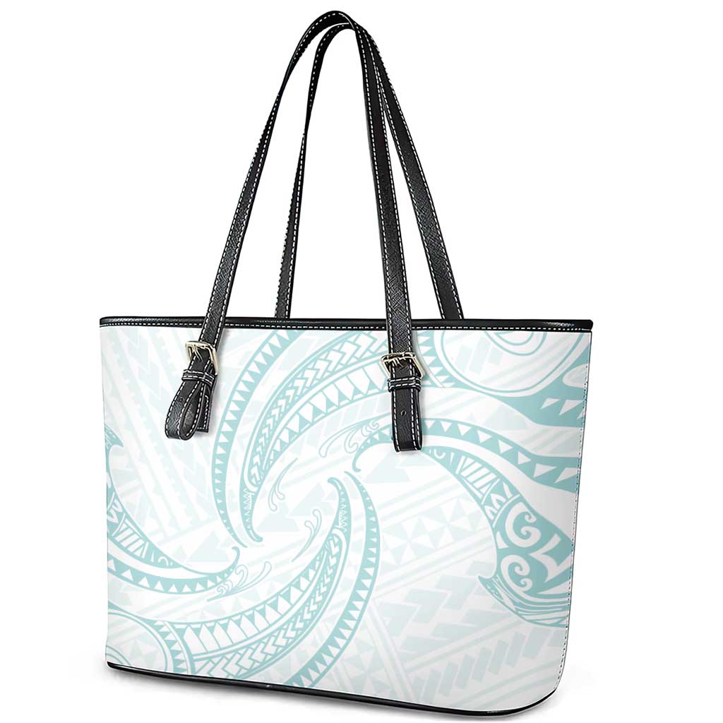 White Sunday Lotu Tamaiti Leather Tote Bag Polynesian Wave Pastel Cyan LT9 - Polynesian Pride