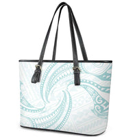 White Sunday Lotu Tamaiti Leather Tote Bag Polynesian Wave Pastel Cyan LT9 - Polynesian Pride