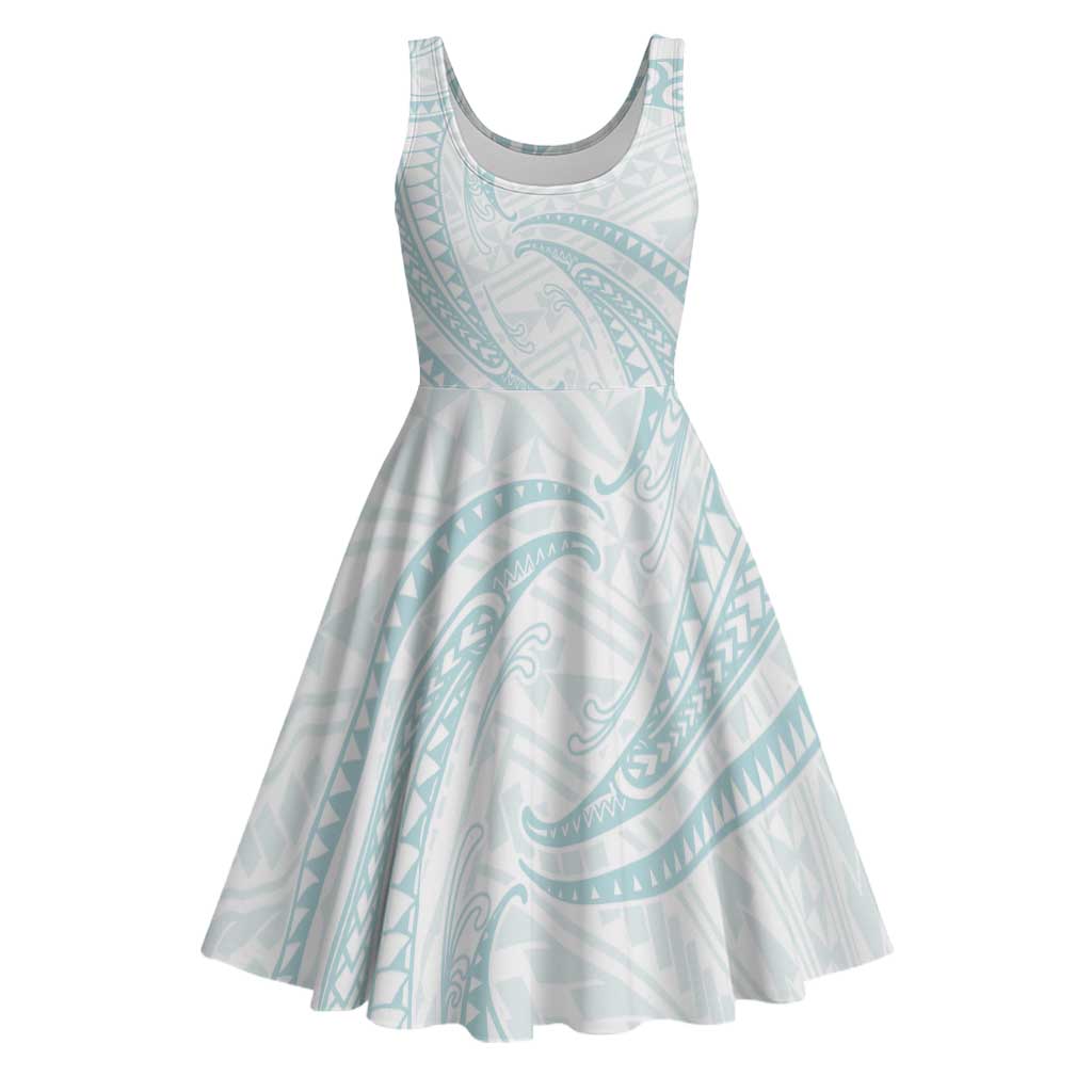 White Sunday Lotu Tamaiti Midi Dress Polynesian Wave Pastel Cyan LT9 Cyan - Polynesian Pride