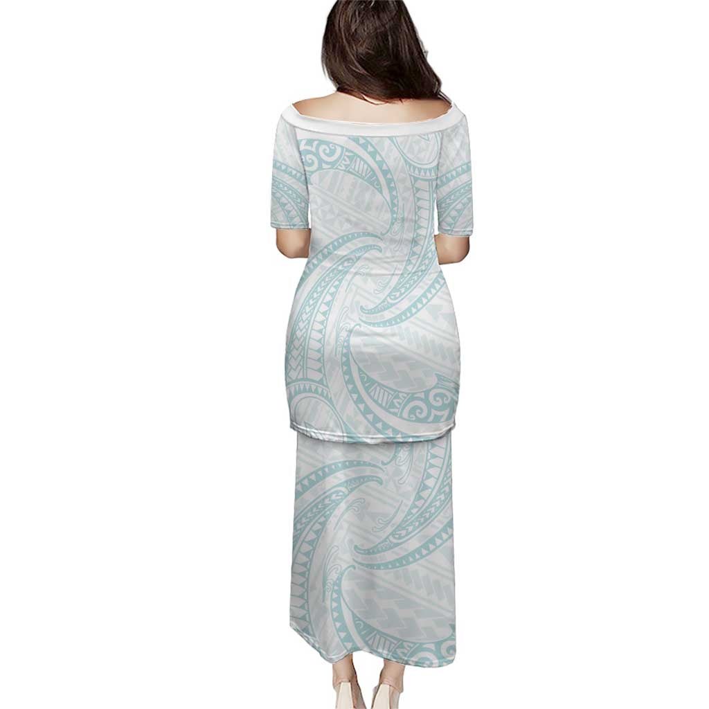 White Sunday Lotu Tamaiti Puletasi Polynesian Wave Pastel Cyan LT9 - Polynesian Pride