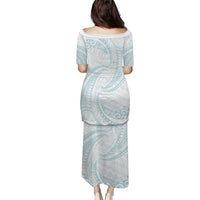 White Sunday Lotu Tamaiti Puletasi Polynesian Wave Pastel Cyan LT9 - Polynesian Pride