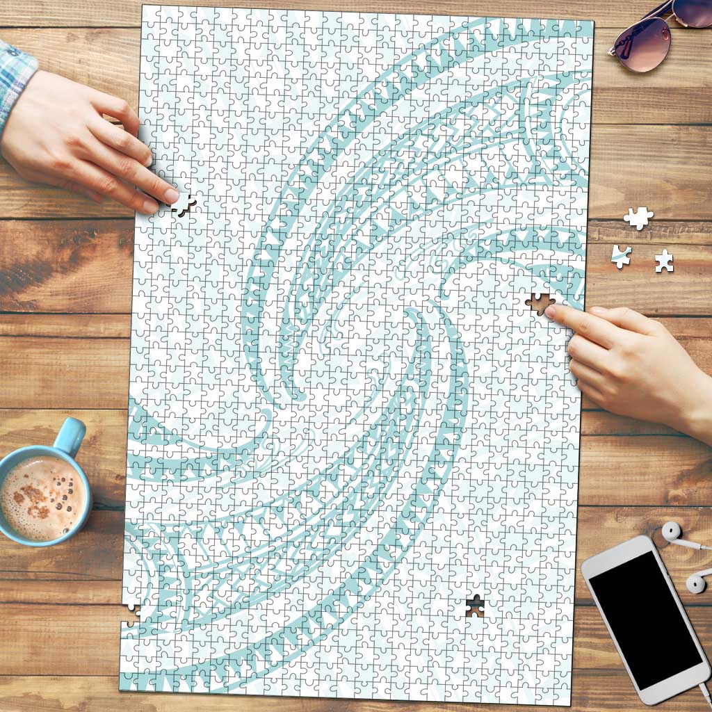 White Sunday Lotu Tamaiti Puzzle Polynesian Wave Pastel Cyan LT9 Cyan - Polynesian Pride
