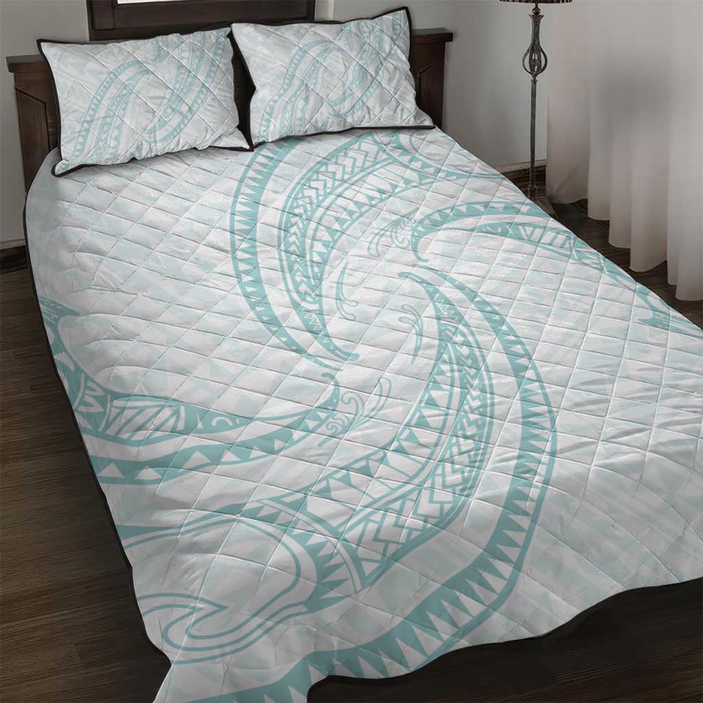 White Sunday Lotu Tamaiti Quilt Bed Set Polynesian Wave Pastel Cyan LT9 Cyan - Polynesian Pride