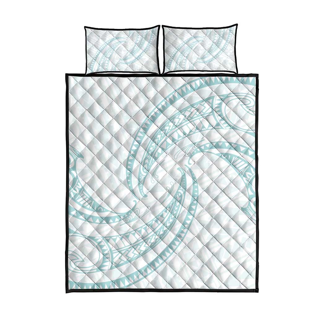 White Sunday Lotu Tamaiti Quilt Bed Set Polynesian Wave Pastel Cyan LT9 - Polynesian Pride