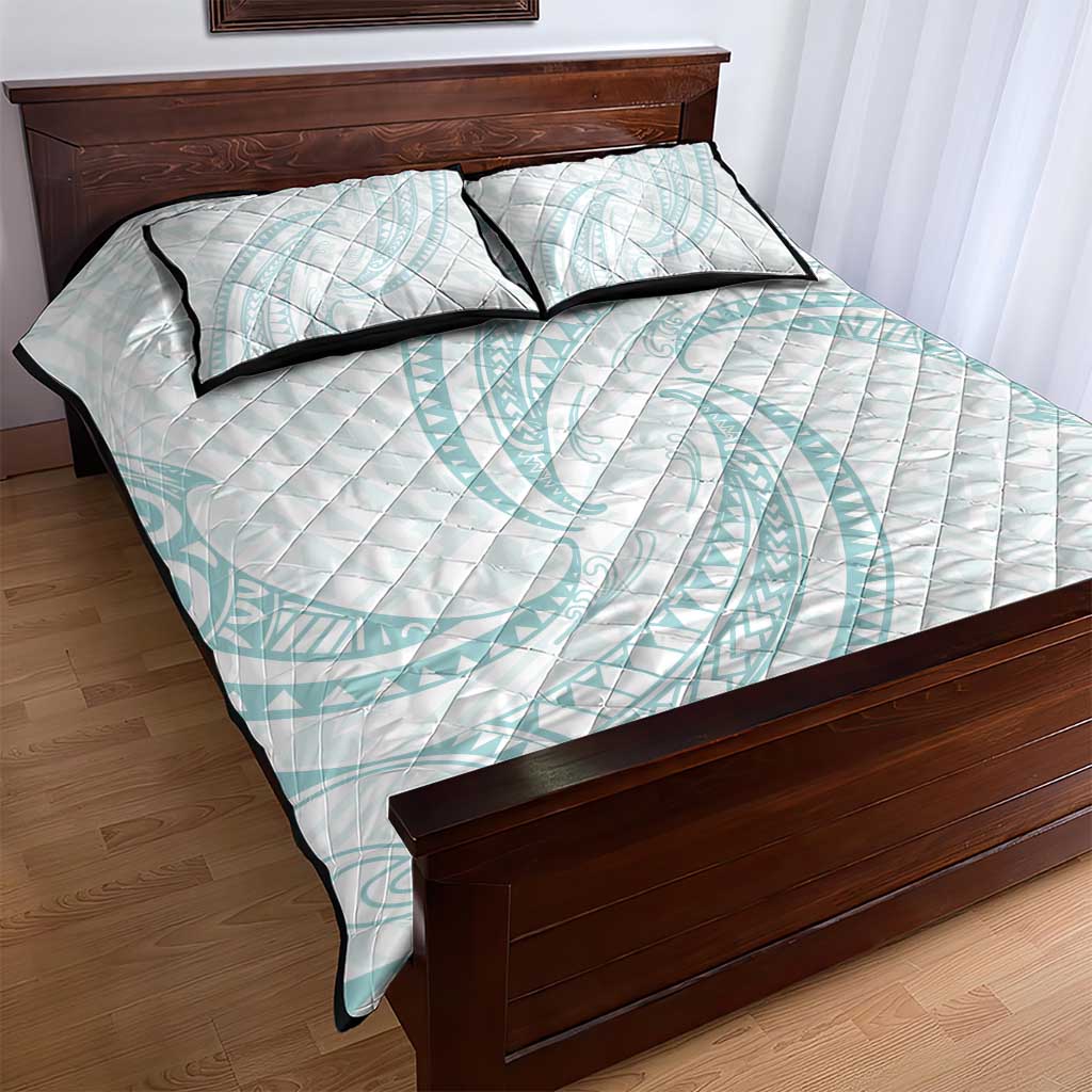 White Sunday Lotu Tamaiti Quilt Bed Set Polynesian Wave Pastel Cyan LT9 - Polynesian Pride