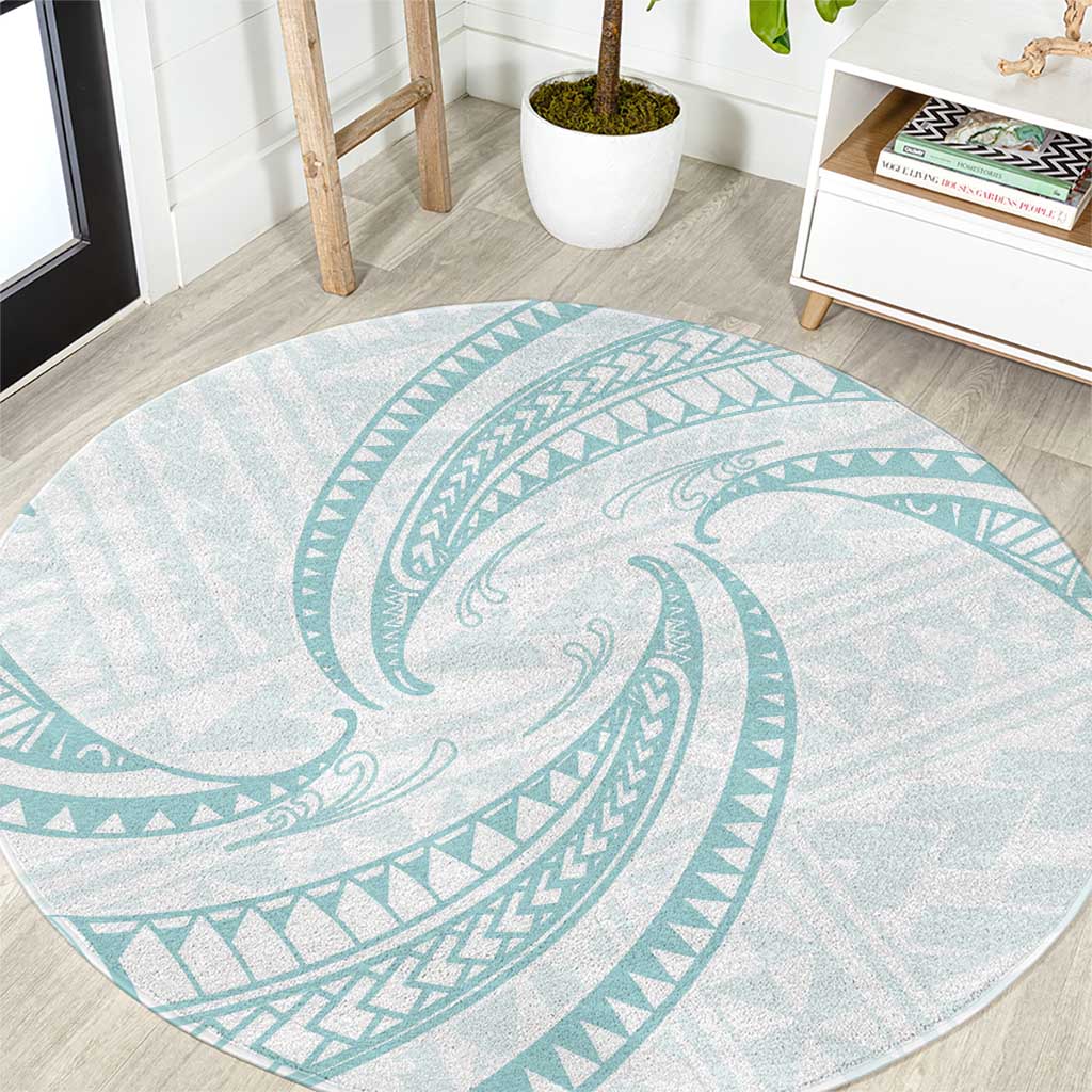 White Sunday Lotu Tamaiti Round Carpet Polynesian Wave Pastel Cyan LT9 Cyan - Polynesian Pride