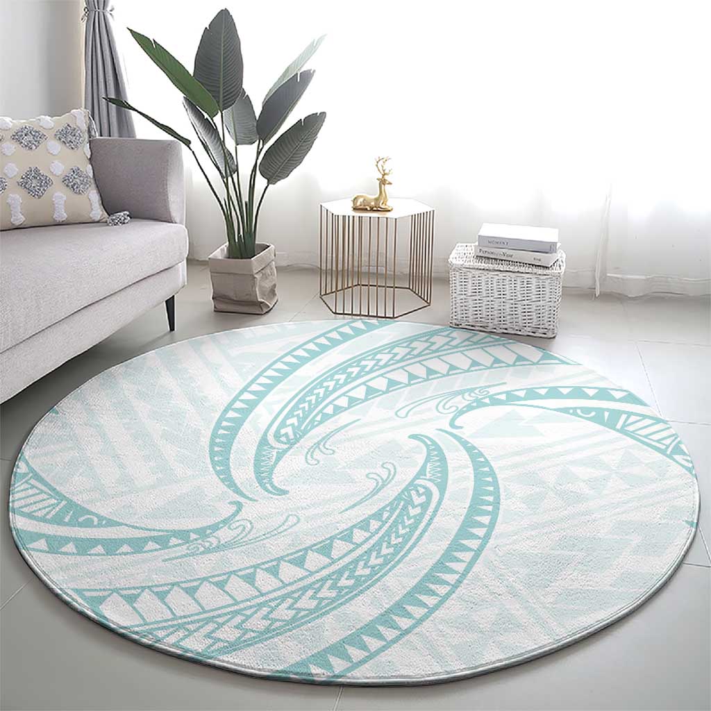 White Sunday Lotu Tamaiti Round Carpet Polynesian Wave Pastel Cyan LT9 - Polynesian Pride