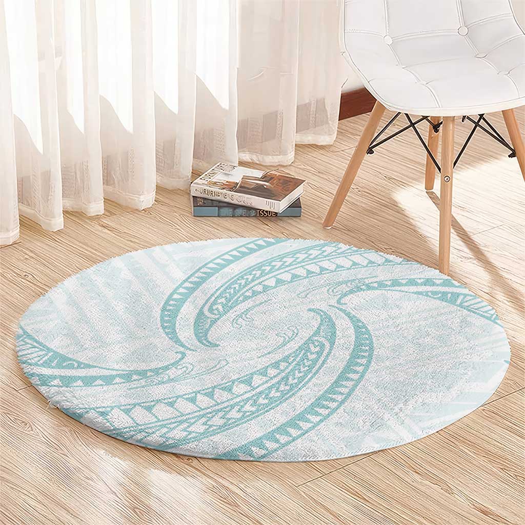 White Sunday Lotu Tamaiti Round Carpet Polynesian Wave Pastel Cyan LT9 - Polynesian Pride