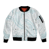 White Sunday Lotu Tamaiti Sleeve Zip Bomber Jacket Polynesian Wave Pastel Cyan LT9 Unisex Cyan - Polynesian Pride