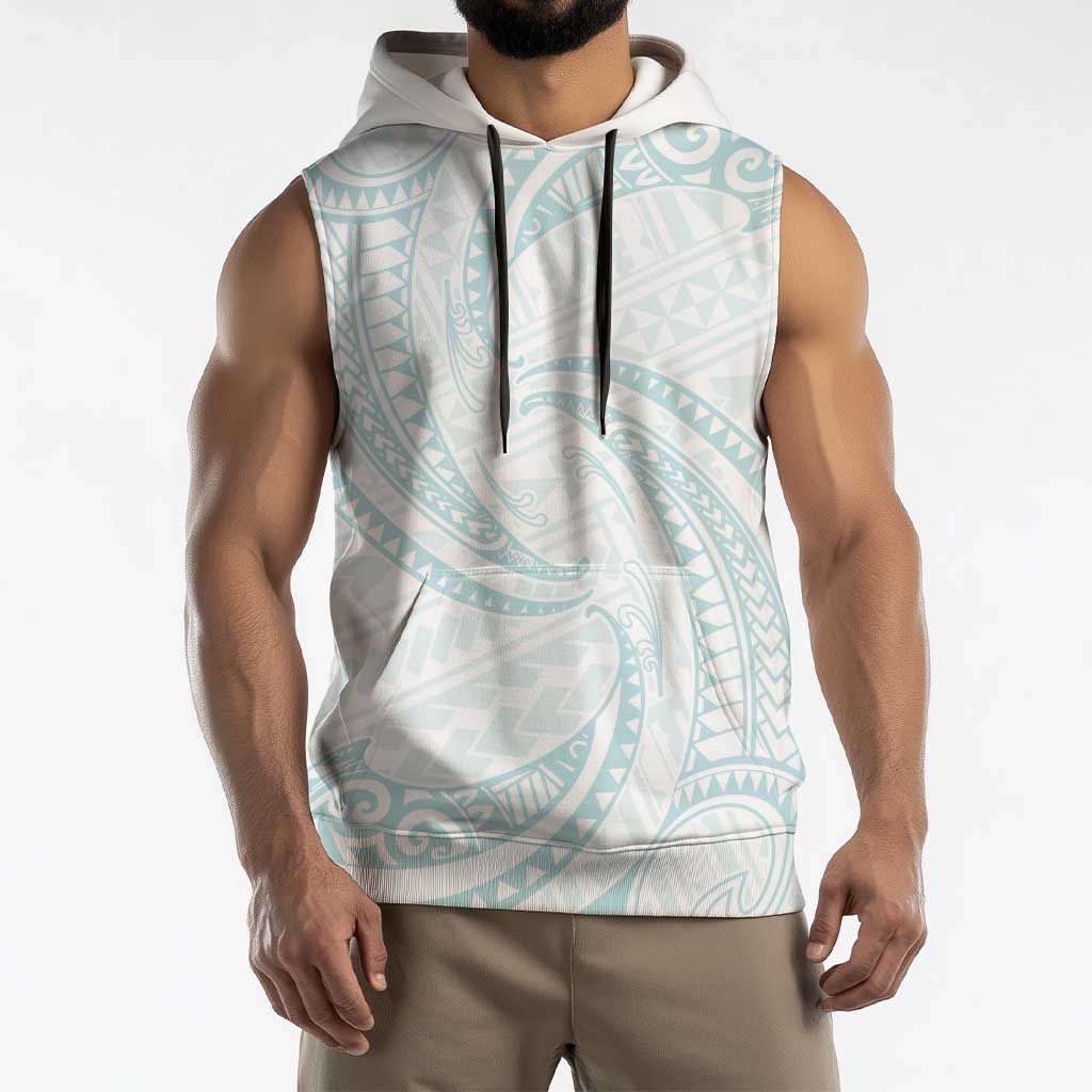 White Sunday Lotu Tamaiti Sleeveless Hoodie Polynesian Wave Pastel Cyan LT9 - Polynesian Pride