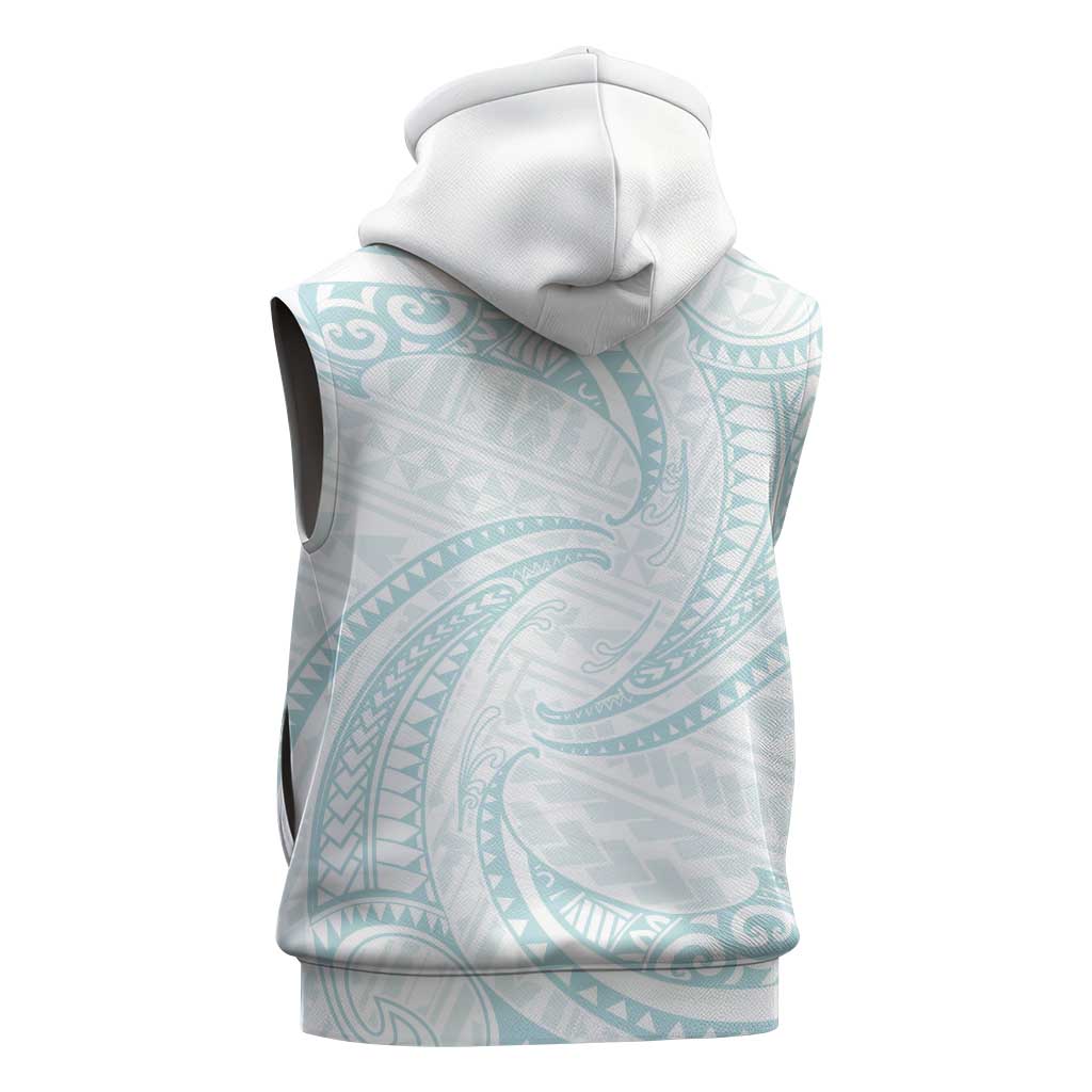 White Sunday Lotu Tamaiti Sleeveless Zip Hoodie Polynesian Wave Pastel Cyan LT9 - Polynesian Pride