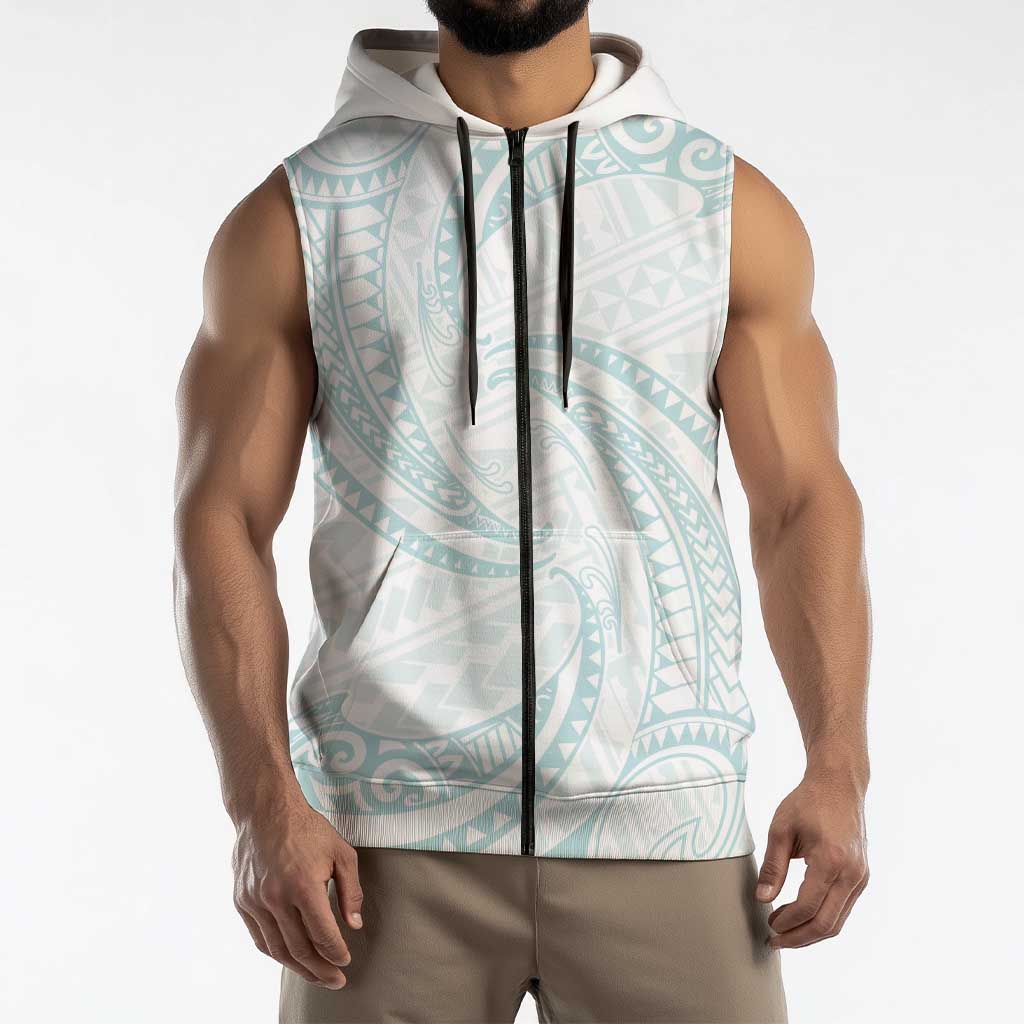White Sunday Lotu Tamaiti Sleeveless Zip Hoodie Polynesian Wave Pastel Cyan LT9 - Polynesian Pride