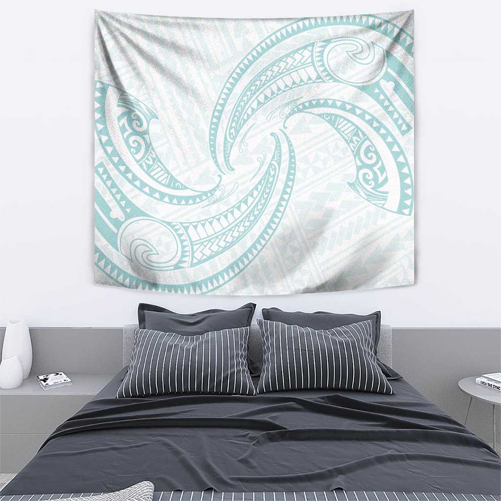 White Sunday Lotu Tamaiti Tapestry Polynesian Wave Pastel Cyan LT9 - Polynesian Pride
