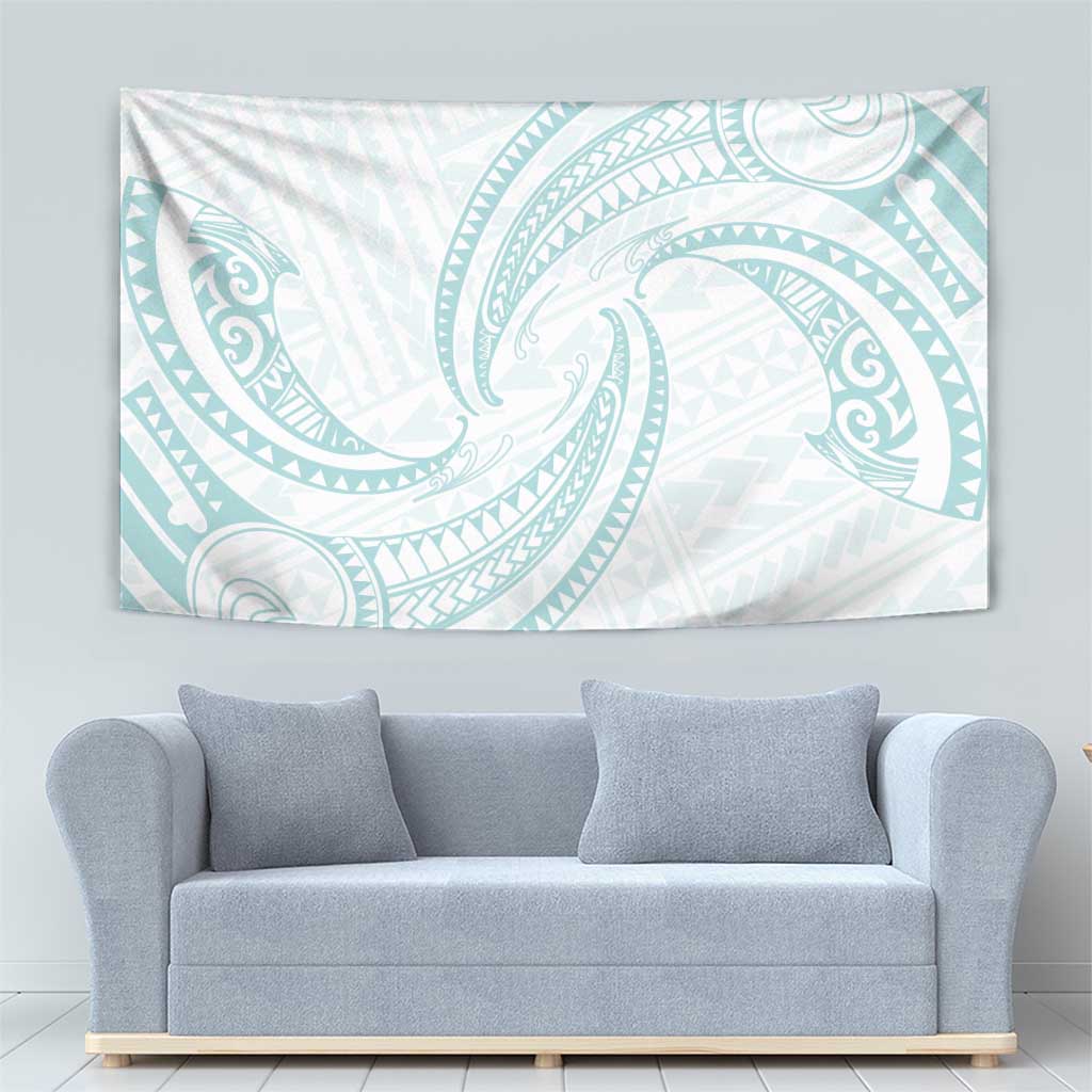 White Sunday Lotu Tamaiti Tapestry Polynesian Wave Pastel Cyan LT9 - Polynesian Pride