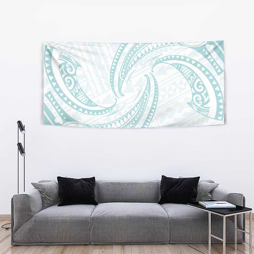 White Sunday Lotu Tamaiti Tapestry Polynesian Wave Pastel Cyan LT9 - Polynesian Pride