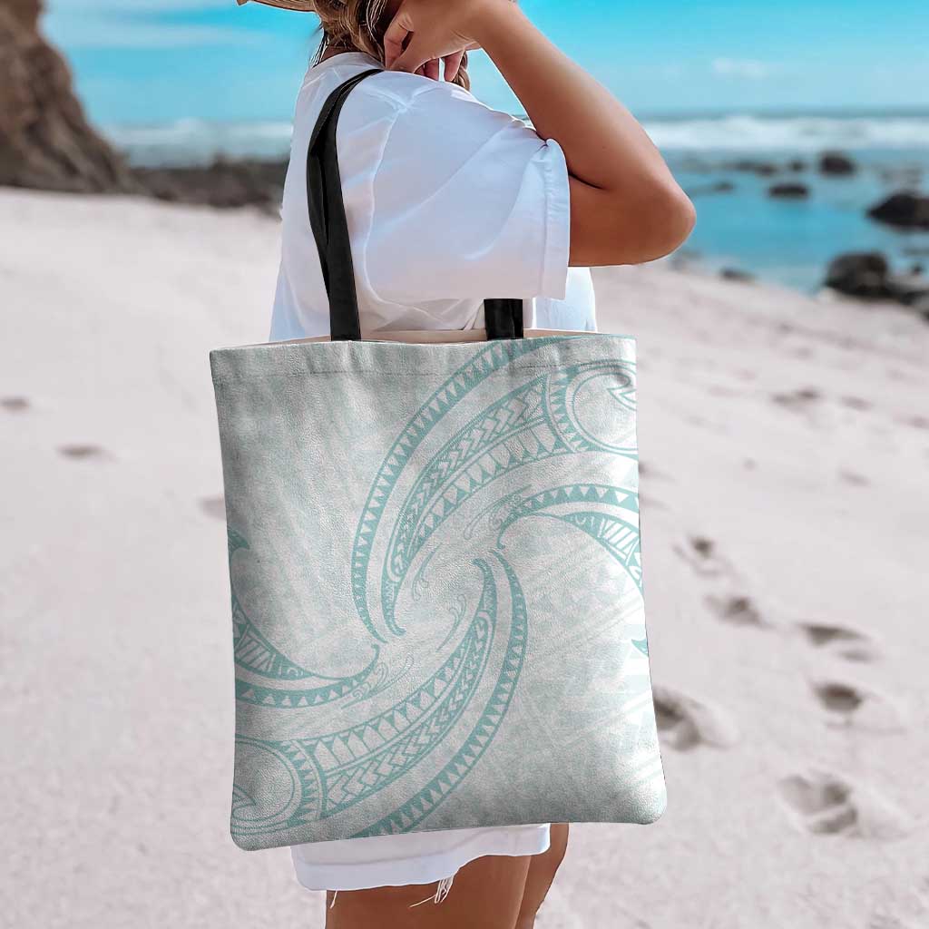 White Sunday Lotu Tamaiti Tote Bag Polynesian Wave Pastel Cyan LT9 - Polynesian Pride