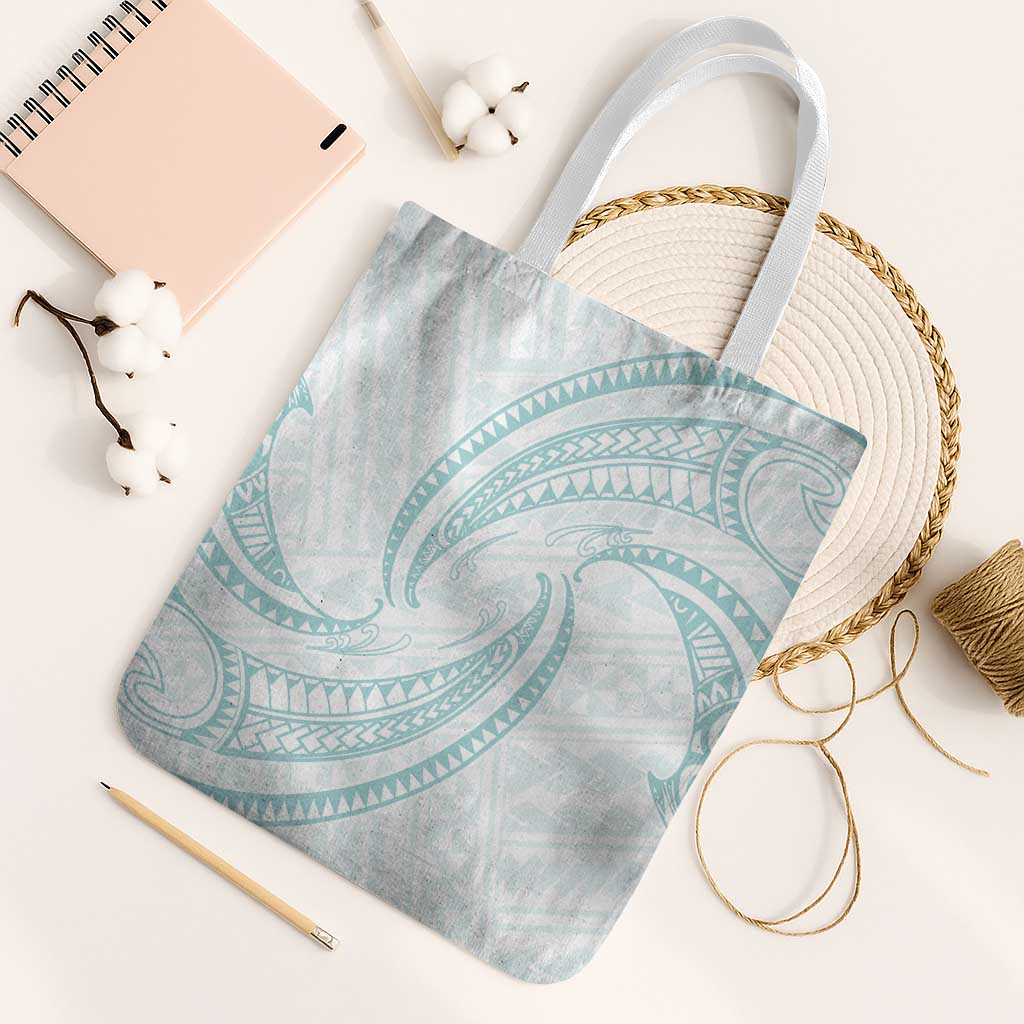 White Sunday Lotu Tamaiti Tote Bag Polynesian Wave Pastel Cyan LT9 White Strap One Size Cyan - Polynesian Pride