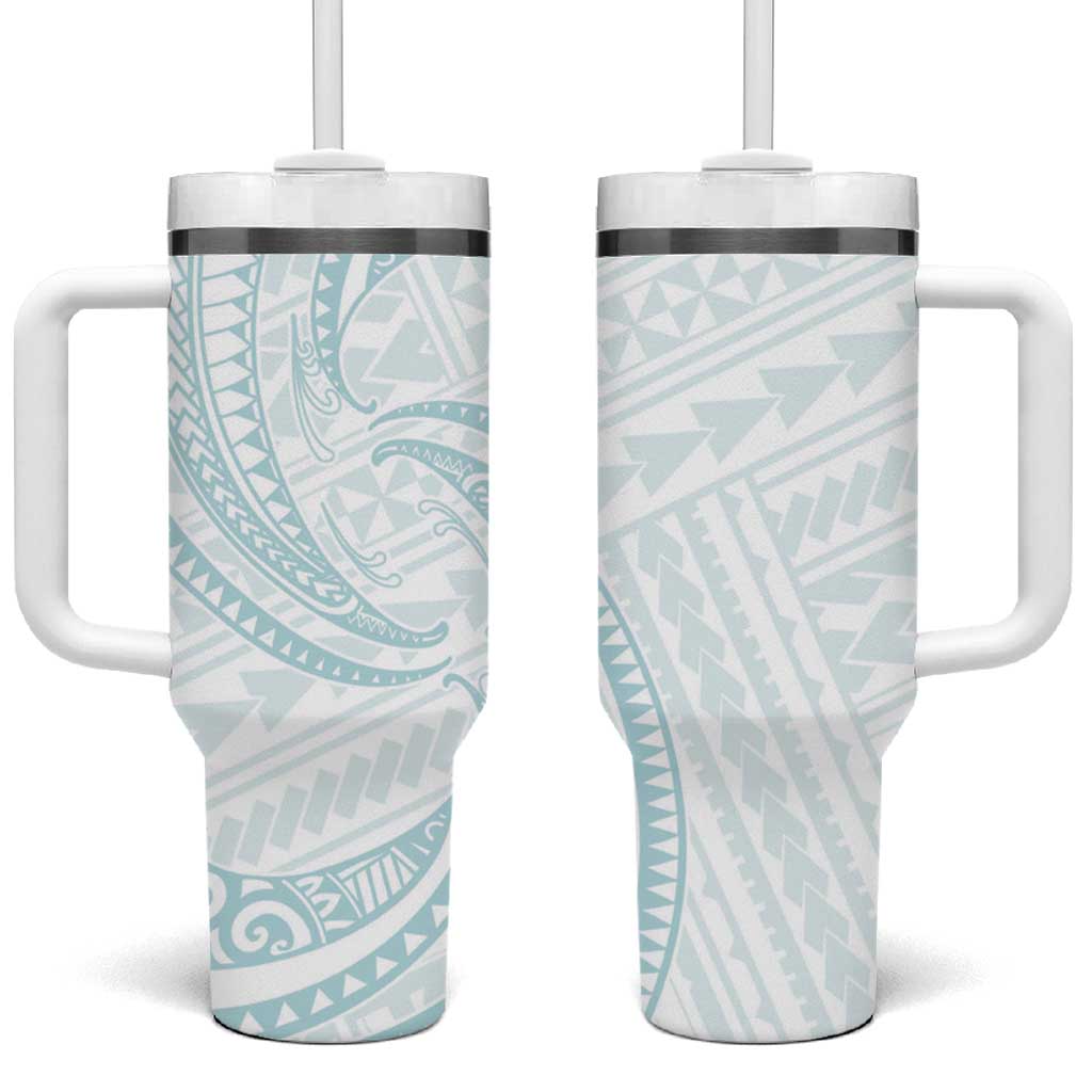 White Sunday Lotu Tamaiti Tumbler With Handle Polynesian Wave Pastel Cyan LT9 One Size: 40 oz Cyan - Polynesian Pride