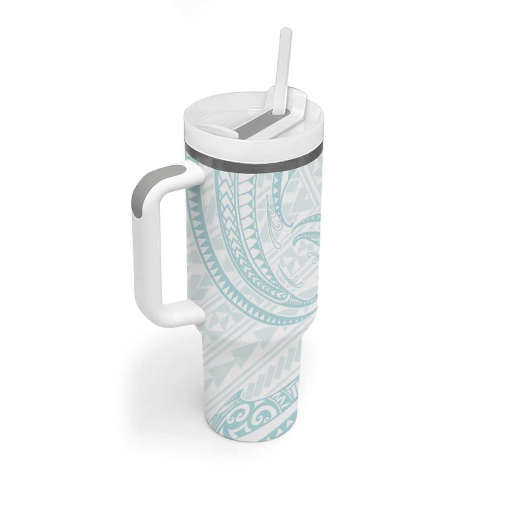 White Sunday Lotu Tamaiti Tumbler With Handle Polynesian Wave Pastel Cyan LT9 - Polynesian Pride