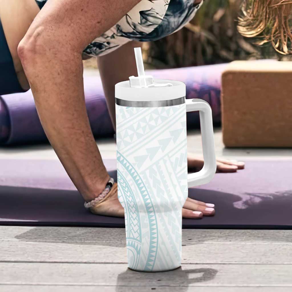White Sunday Lotu Tamaiti Tumbler With Handle Polynesian Wave Pastel Cyan LT9 - Polynesian Pride