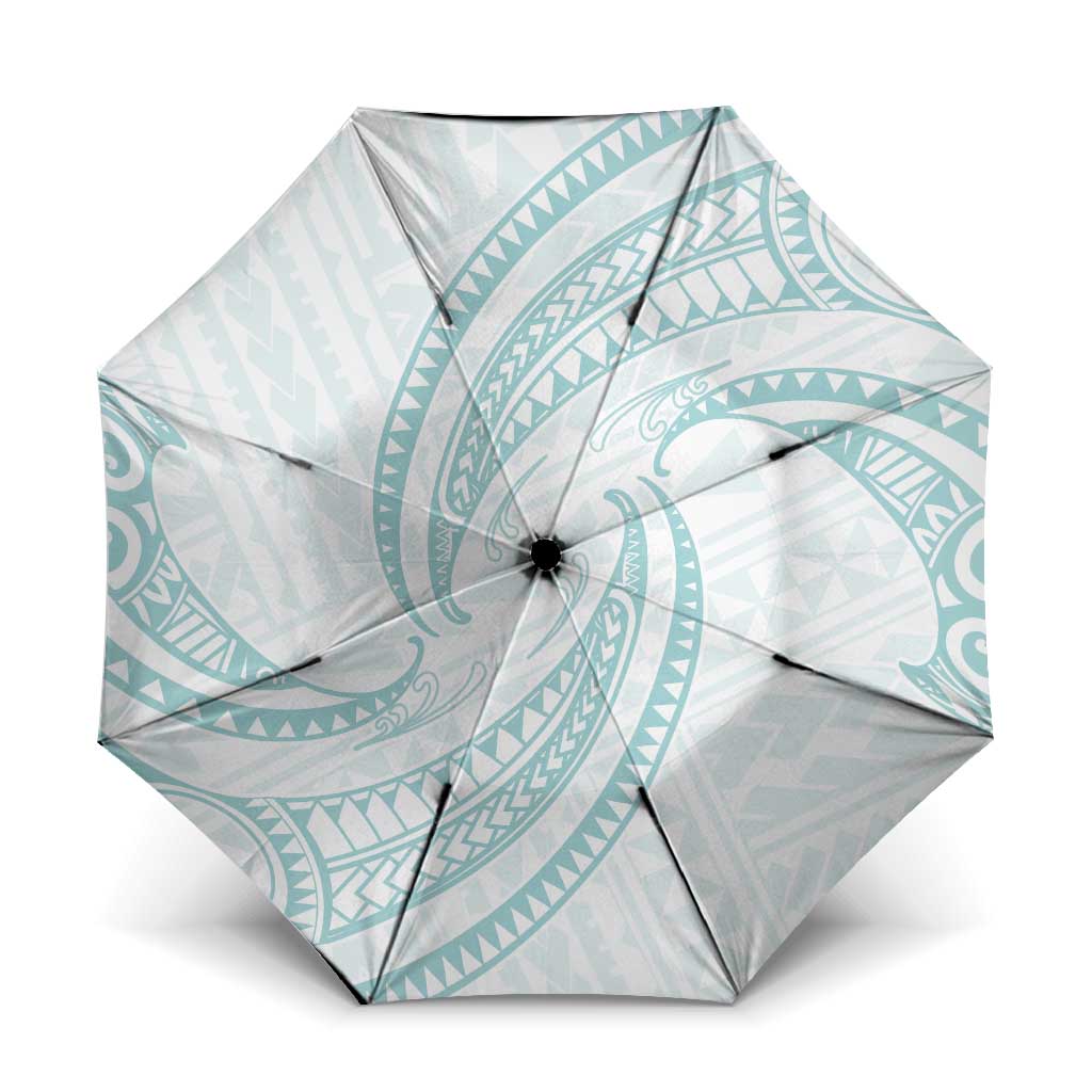 White Sunday Lotu Tamaiti Umbrella Polynesian Wave Pastel Cyan LT9 One Size Folded 11.42 inch Opened Diameter 37.4 inch Cyan - Polynesian Pride