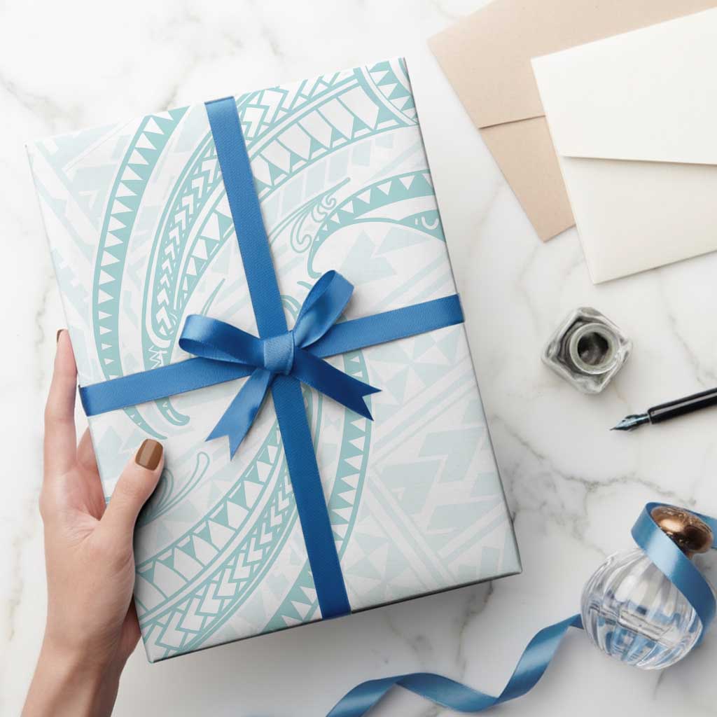 White Sunday Lotu Tamaiti Wrapping Paper Polynesian Wave Pastel Cyan LT9 - Polynesian Pride