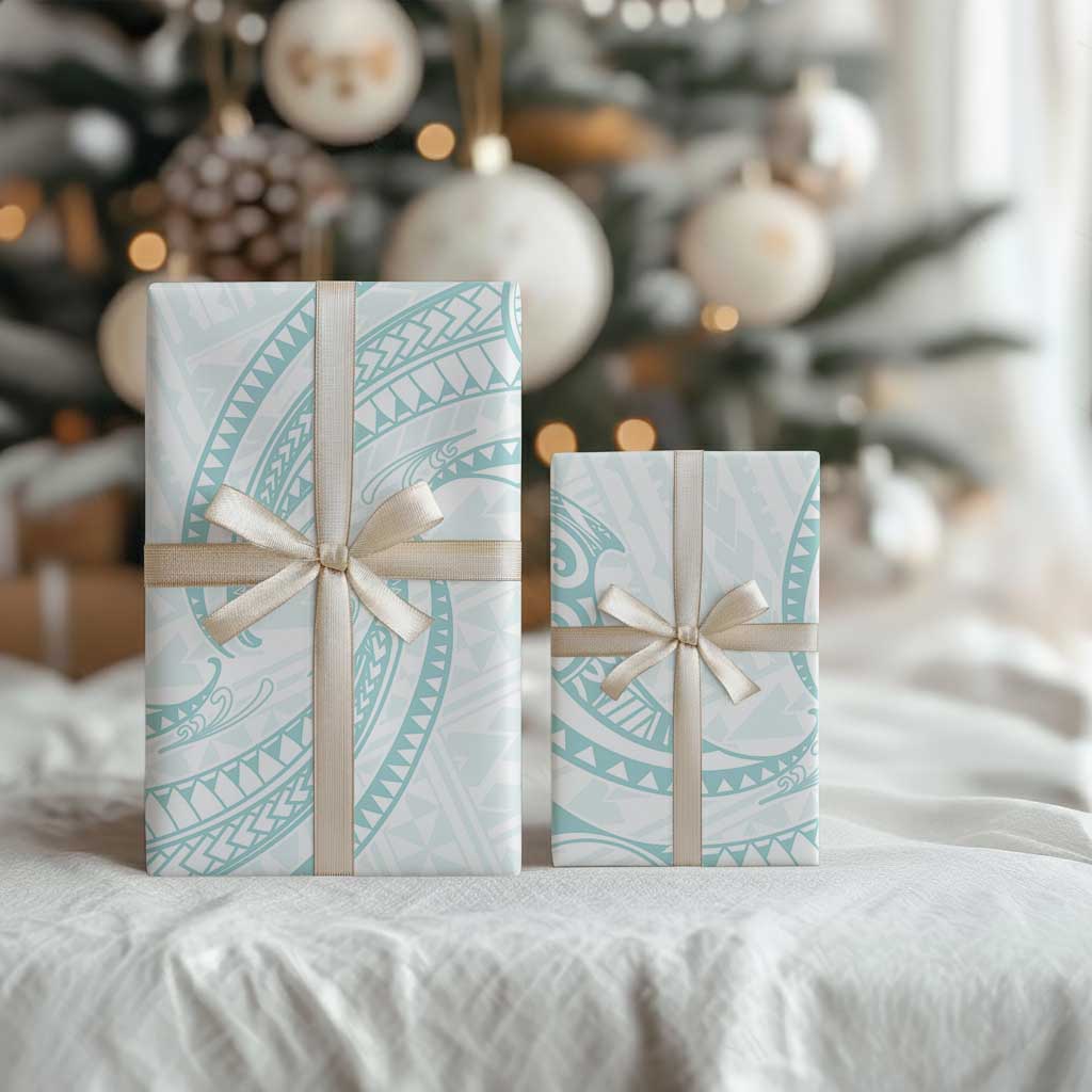 White Sunday Lotu Tamaiti Wrapping Paper Polynesian Wave Pastel Cyan LT9 - Polynesian Pride