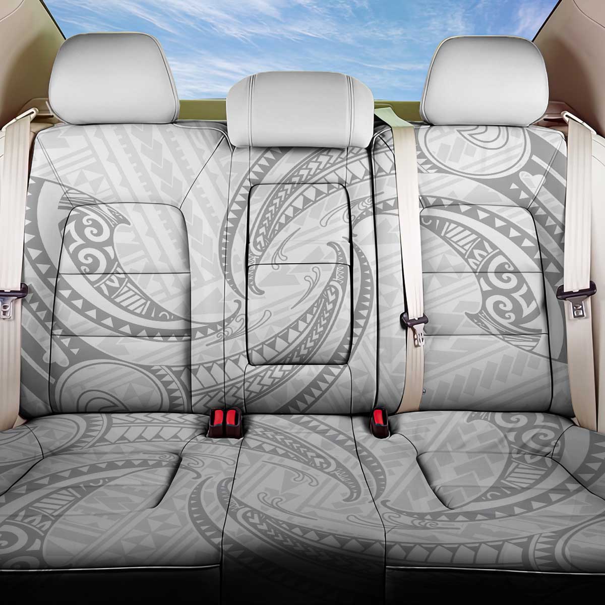 White Sunday Lotu Tamaiti Back Car Seat Cover Polynesian Wave Pastel Gray LT9 One Size Gray - Polynesian Pride