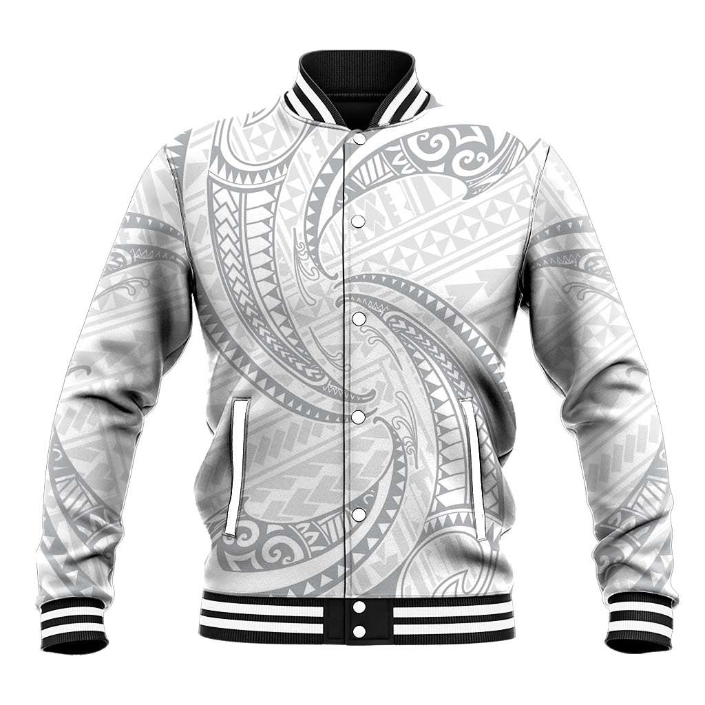 White Sunday Lotu Tamaiti Baseball Jacket Polynesian Wave Pastel Gray LT9 Unisex Gray - Polynesian Pride